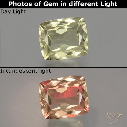 1.08ct Natural Amarillo pálido Diásporo con Cambio de Color, Forma Cojín, VS