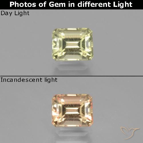 1.11ct Natural Amarillo claro Diásporo con Cambio de Color, corte esmeralda, VS