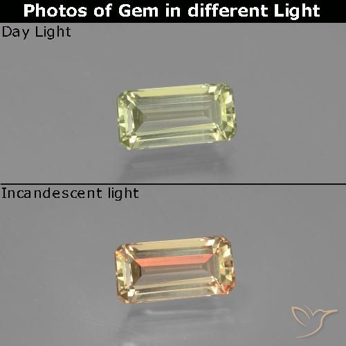 1.24ct Natural Amarillo claro Diásporo con Cambio de Color, corte esmeralda, VVS-VS