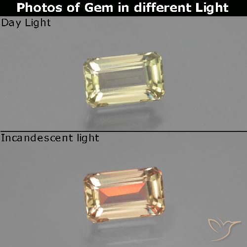 1.37ct Natural Amarillo claro Diásporo con Cambio de Color, corte esmeralda, VVS-VS