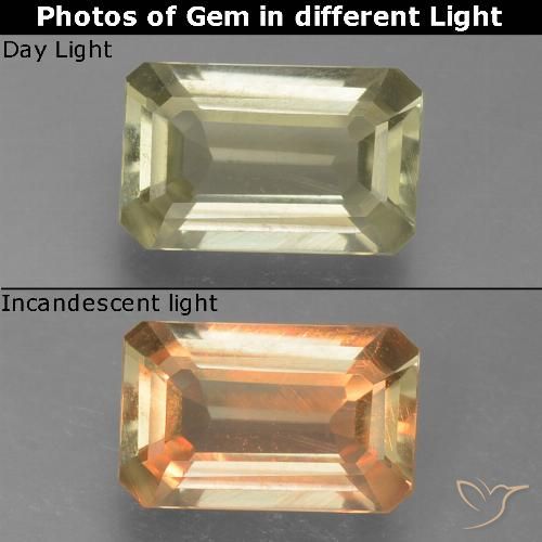 0.90ct Natural Amarillo claro Diásporo con Cambio de Color, corte esmeralda, VVS-VS