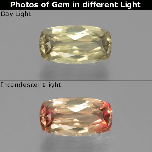 Diásporo con Cambio de Color Amarillo dorado claro natural de 1.30 ct, Corte Cojín, VVS-VS