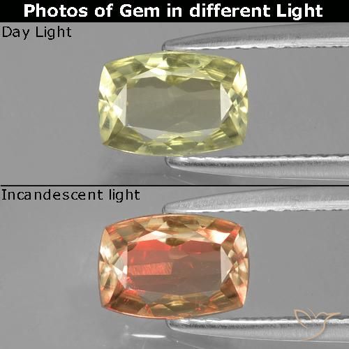 0.93ct Natural Amarillo medio Diásporo con Cambio de Color, Forma Cojín, VVS-VS
