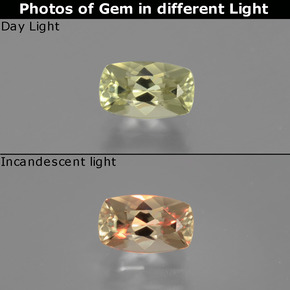 Diasporo con cambio de color amarillo natural de 1,13 ct, corte cojín, VVS