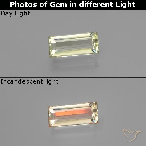 1.25ct Natural Amarillo muy claro Diásporo con Cambio de Color, Corte Baguette, VVS