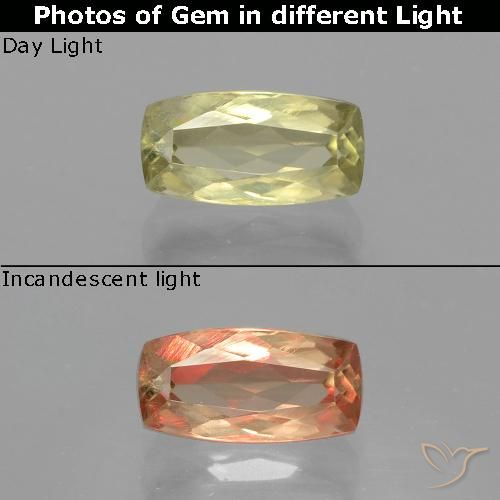 Diasporo con cambio de color amarillo natural de 1,44 ct, corte cojín, VVS-VS