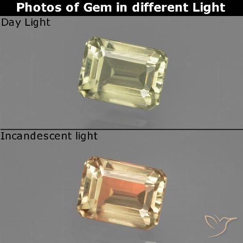 0.91ct Natural Verde amarillo Diásporo con Cambio de Color, corte esmeralda, VVS-VS