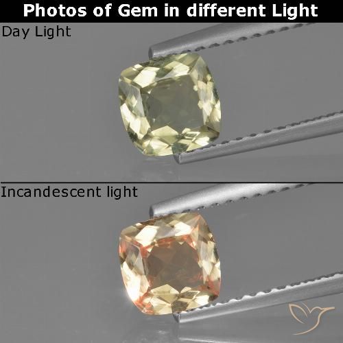 0.74ct Natural Amarillo claro Diásporo con Cambio de Color, Forma Cojín, VVS-VS