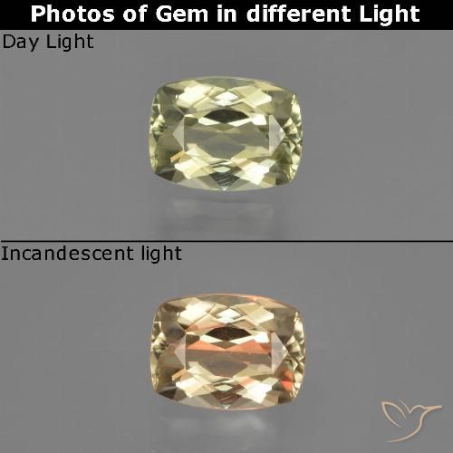 1.04ct Natural Amarillo muy claro Diásporo con Cambio de Color, Forma Cojín, VVS-VS