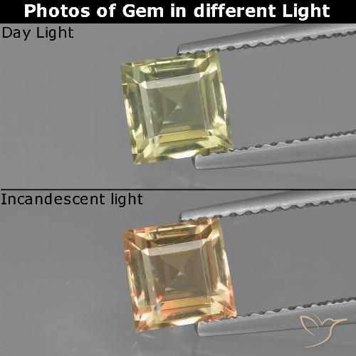 1.01ct Natural Amarillo pálido Diásporo con Cambio de Color, Cuadrado, VVS-VS