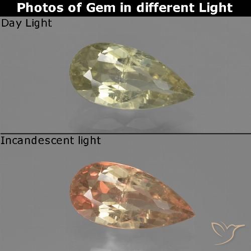 1.36ct Natural Amarillo amarronado Diásporo con Cambio de Color, En forma de pera, VS-SI