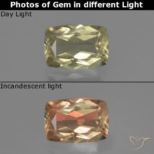 1.18ct Natural Amarillo claro Diásporo con Cambio de Color, Forma Cojín, VS