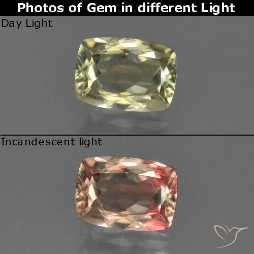 1.08ct Natural Amarillo pálido Diásporo con Cambio de Color, Forma Cojín, VS