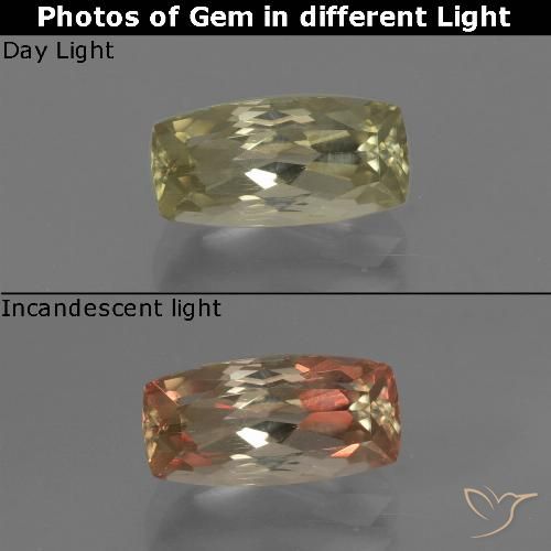1.25ct Natural Amarillo amarronado Diásporo con Cambio de Color, Forma Cojín, VS