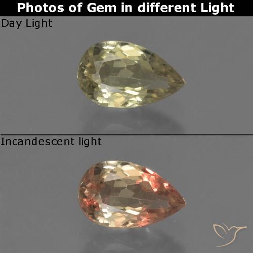 0.92ct Natural Amarillo amarronado Diásporo con Cambio de Color, En forma de pera, VS