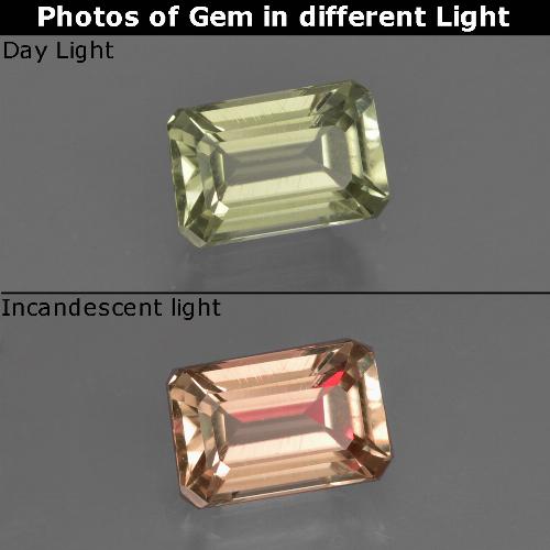 Diasporo con cambio de color amarillo natural de 0,97 ct, corte esmeralda, VVS-VS