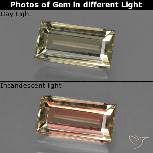 1.42ct Natural Amarillo amarronado Diásporo con Cambio de Color, Corte Baguette, VVS