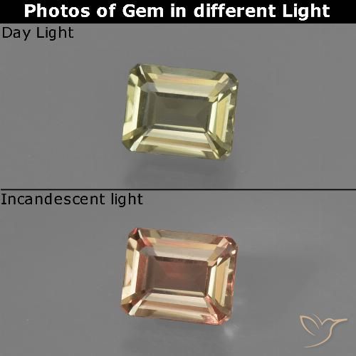 0.65ct Natural Amarillo claro Diásporo con Cambio de Color, corte esmeralda, VS