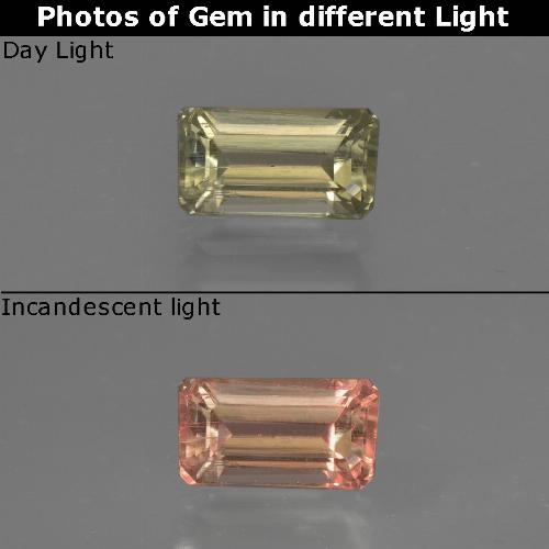 Diasporo con cambio de color amarillo natural de 0,76 ct, corte esmeralda, VS