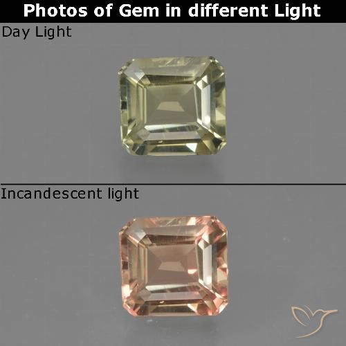 0.74ct Natural Verde amarillo Diásporo con Cambio de Color, corte esmeralda, VVS-VS