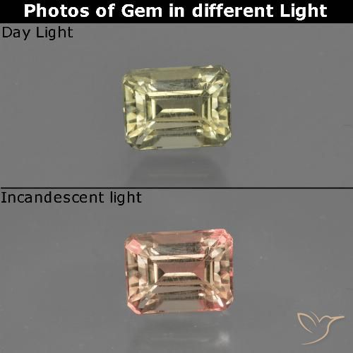 0.75ct Natural Amarillo claro Diásporo con Cambio de Color, corte esmeralda, VS-SI