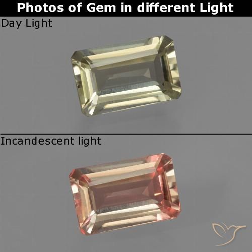 Diasporo con cambio de color amarillo natural de 0,83 ct, corte esmeralda, VVS-VS