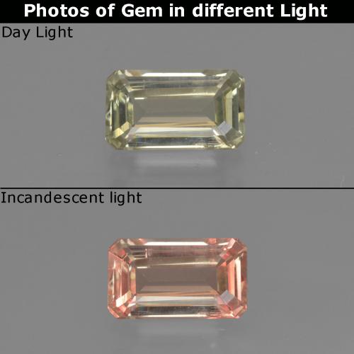 Diasporo con cambio de color amarillo natural de 0,86 ct, corte esmeralda, VS