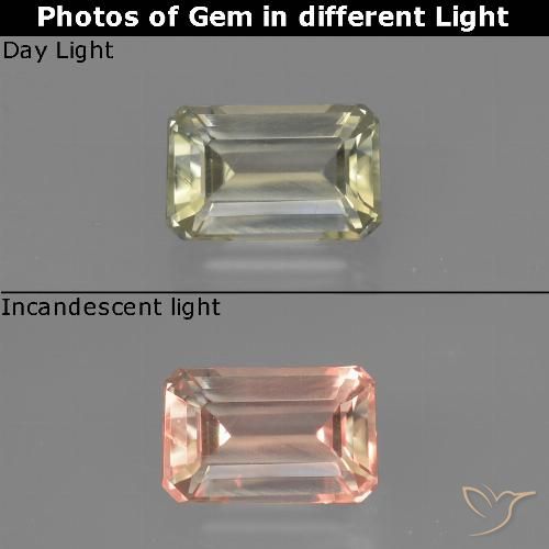 0.85ct Natural Amarillo claro Diásporo con Cambio de Color, corte esmeralda, VS