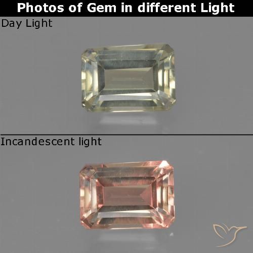 0.82ct Natural Amarillo pálido Diásporo con Cambio de Color, corte esmeralda, VS