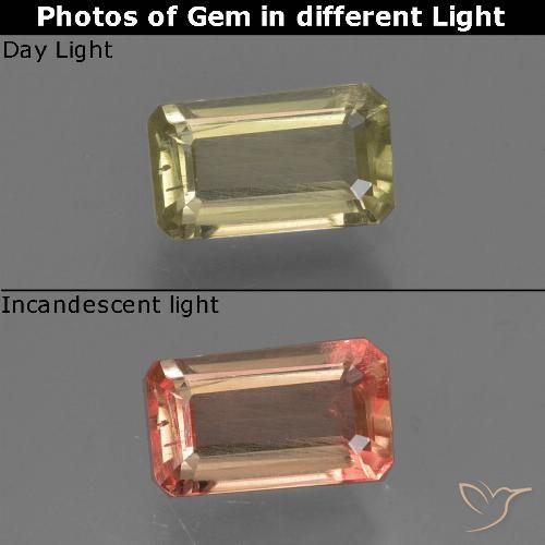 0.73ct Natural Amarillo amarronado Diásporo con Cambio de Color, corte esmeralda, VS