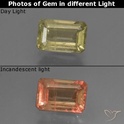 0.97ct Natural Amarillo pálido Diásporo con Cambio de Color, corte esmeralda, VS-SI