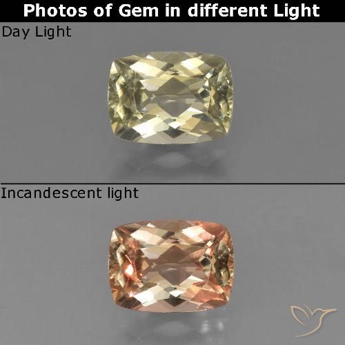 0.92ct Natural Amarillo muy claro Diásporo con Cambio de Color, Forma Cojín, VS