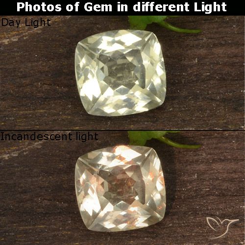 0.76ct Natural Amarillo muy claro Diásporo con Cambio de Color, Forma Cojín, VS