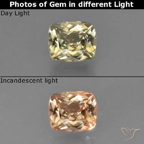 0.88ct Natural Amarillo suave Diásporo con Cambio de Color, Forma Cojín, VS