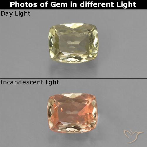 0.75ct Natural Amarillo muy claro Diásporo con Cambio de Color, Forma Cojín, VS