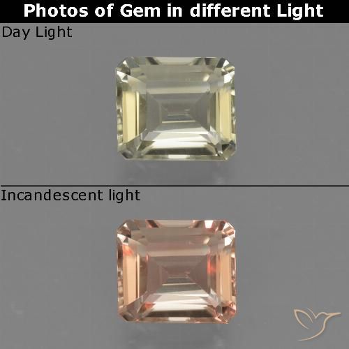 0.89ct Natural Amarillo muy claro Diásporo con Cambio de Color, corte esmeralda, VS