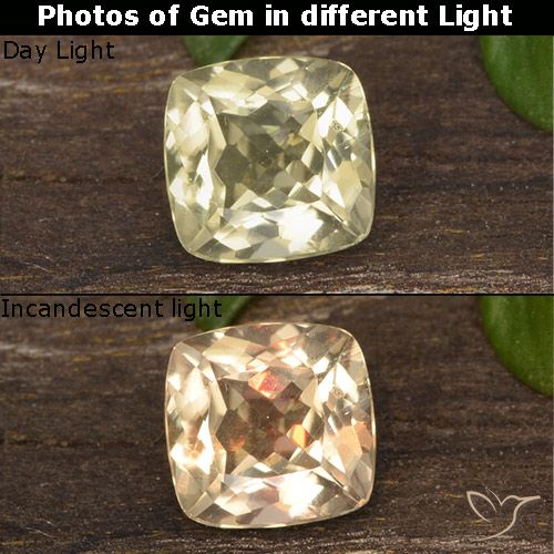 0.70ct Natural Amarillo pálido Diásporo con Cambio de Color, Forma Cojín, VS