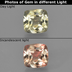 Diasporo con cambio de color amarillo natural de 0,77 ct, corte cojín, VVS-VS