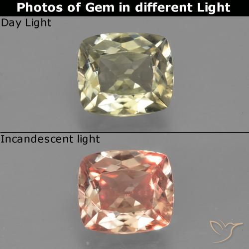 0.86ct Natural Amarillo claro Diásporo con Cambio de Color, Forma Cojín, VVS-VS