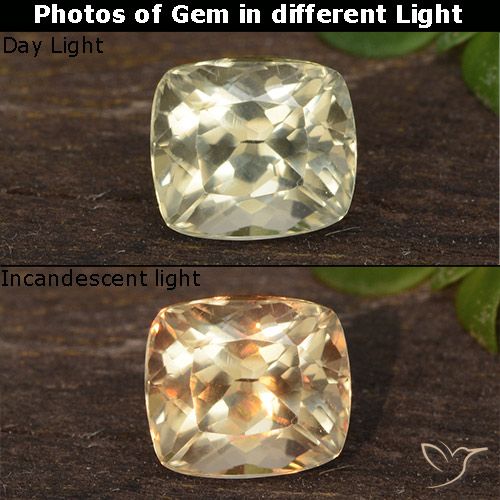 0.66ct Natural Amarillo pálido Diásporo con Cambio de Color, Forma Cojín, VVS-VS