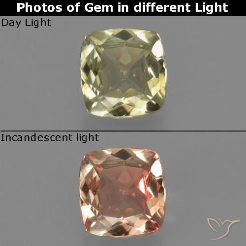 0.78ct Natural Amarillo claro Diásporo con Cambio de Color, Forma Cojín, VS