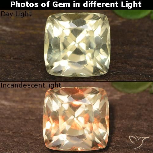 0.87ct Natural Amarillo claro Diásporo con Cambio de Color, Forma Cojín, VVS-VS