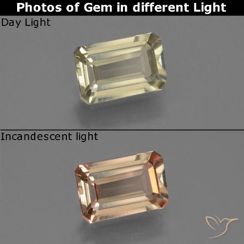 0.67ct Natural Amarillo amarronado Diásporo con Cambio de Color, corte esmeralda, VS