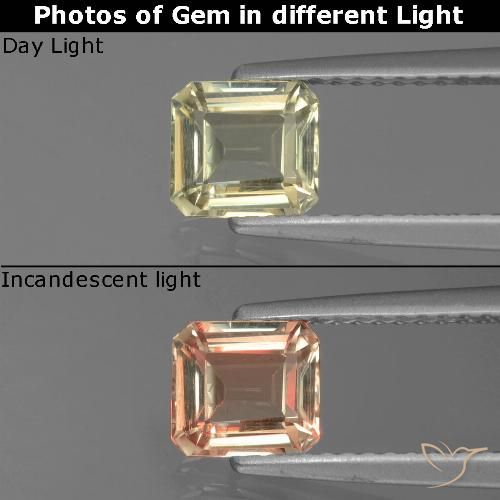 0.92ct Natural Amarillo muy claro Diásporo con Cambio de Color, corte esmeralda, VS