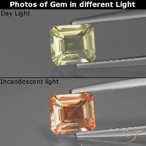 0.99ct Natural Amarillo muy claro Diásporo con Cambio de Color, corte esmeralda, VS