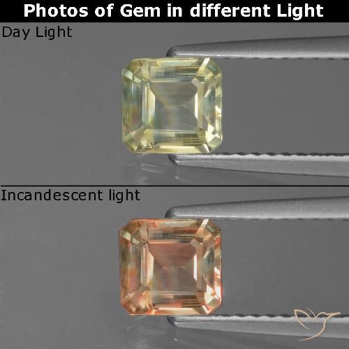 0.87ct Natural Amarillo muy claro Diásporo con Cambio de Color, corte esmeralda, VS