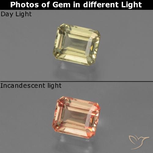 0.87ct Natural Amarillo pálido Diásporo con Cambio de Color, corte esmeralda, VS