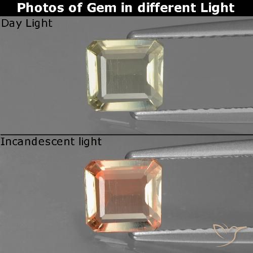 0.73ct Natural Amarillo claro Diásporo con Cambio de Color, corte esmeralda, VS