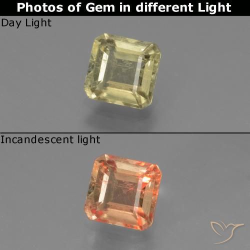 0.92ct Natural Amarillo pálido Diásporo con Cambio de Color, corte esmeralda, VS
