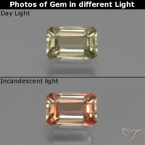 Diasporo con cambio de color amarillo natural de 1,03 ct, corte esmeralda, VVS-VS